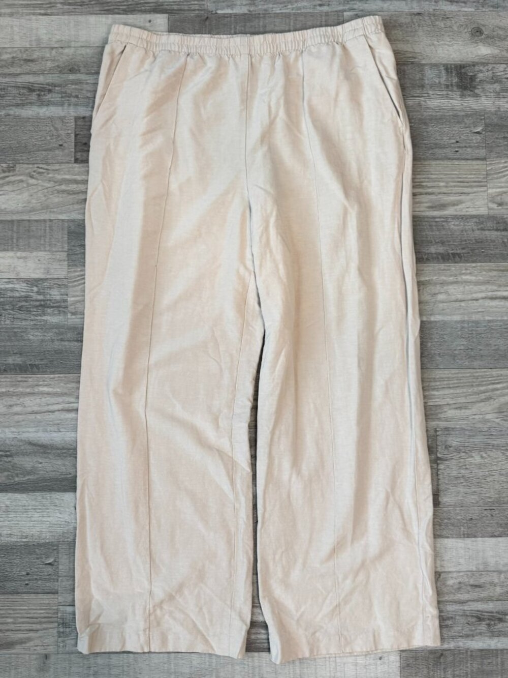 H&M Linen Blend High Rise Wide Leg Pants Size XL Natural D12